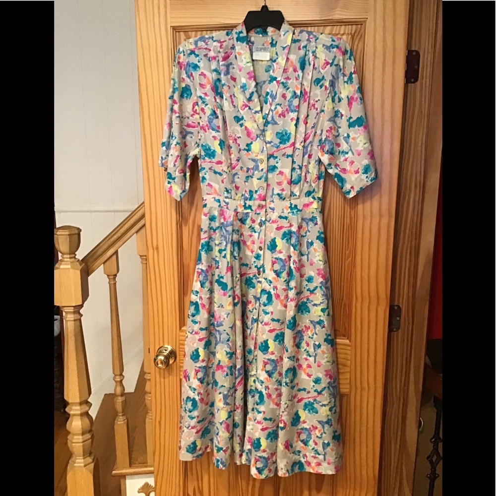 VINTAGE ESPRIT DRESS sz M - 80’s 90’s WATERCOLOR PRINT